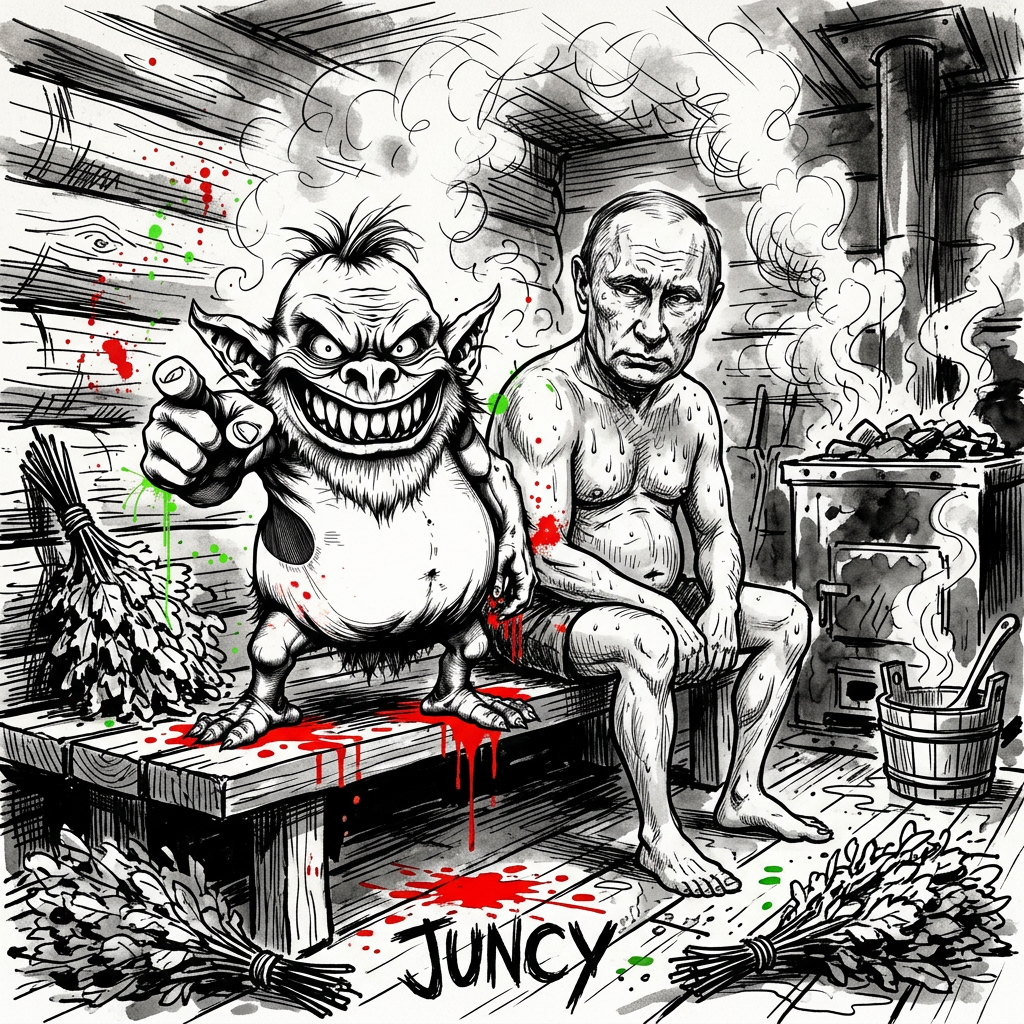Putin sauna featuring the same JUNCY character in a different scene