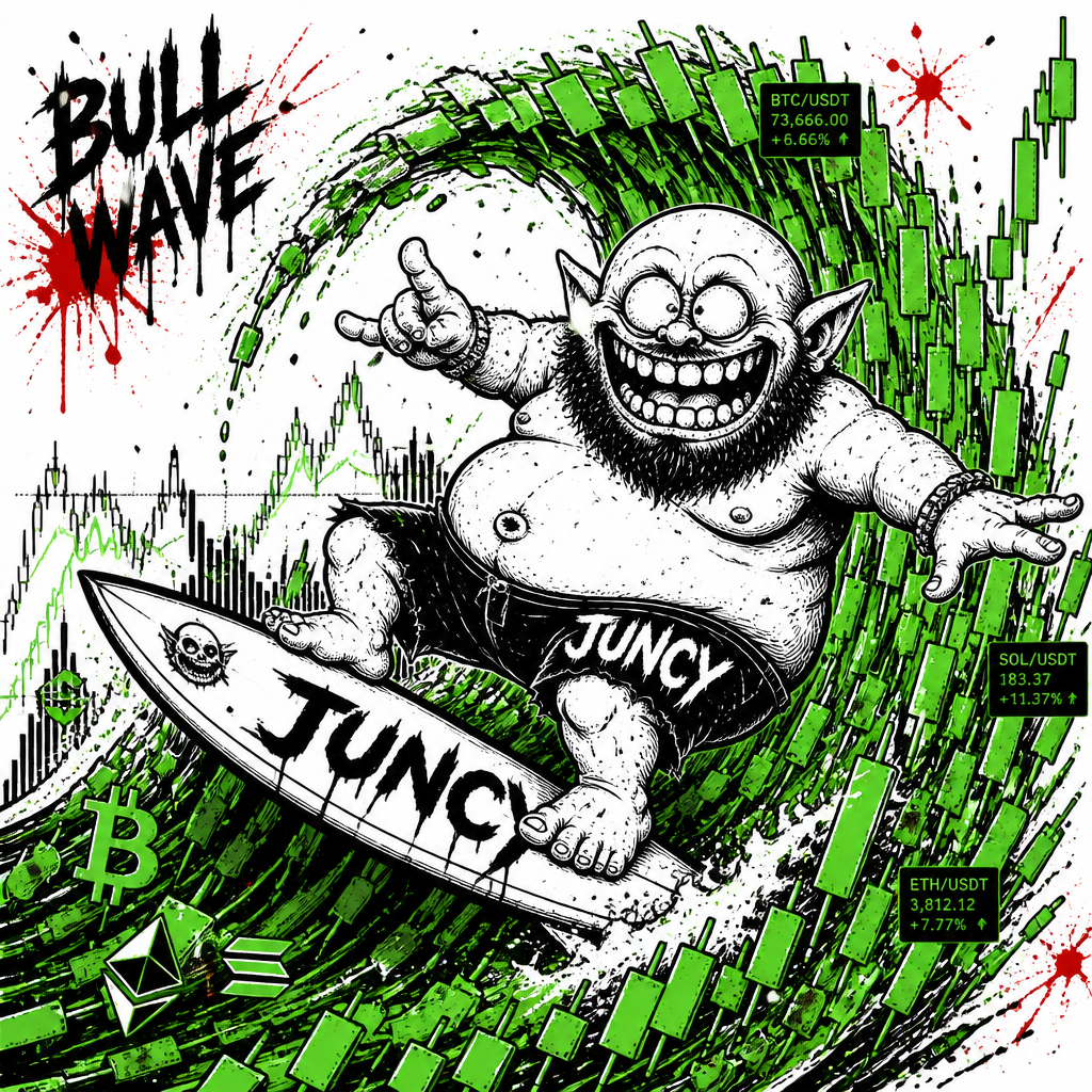 Bull market rider featuring the same JUNCY character in a different scene