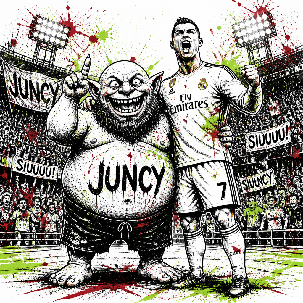 Ronaldo stadium flex featuring the same JUNCY character in a different scene